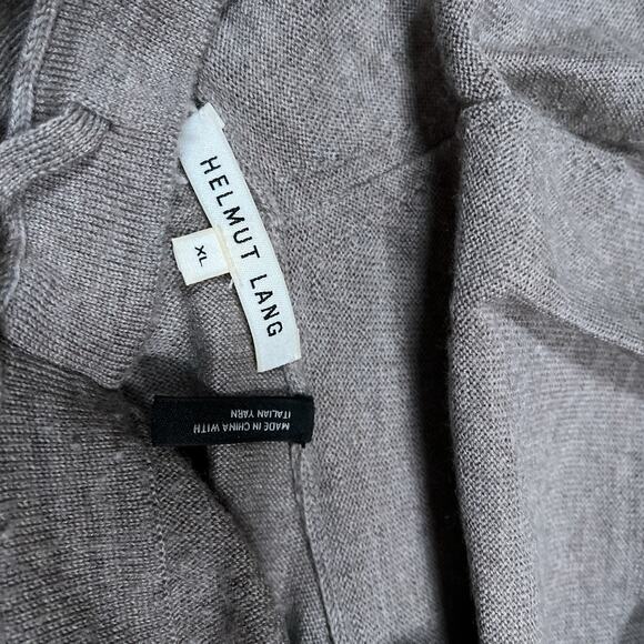 Helmut Lang Hoodie Sweater Pullover 100% Wool Slim XL Fit Grey Beige - Picture 4 of 10